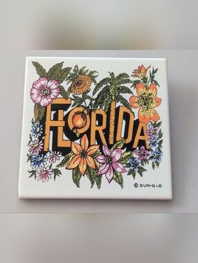 Vintage SUN-GLO Ceramic FLORIDA Decorative Tile 6" x 6"